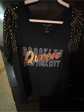 Ashley Stewart Black Short-Sleeve Studded 'Queen' Graphic Tee